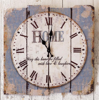 distressed wood clock with saying