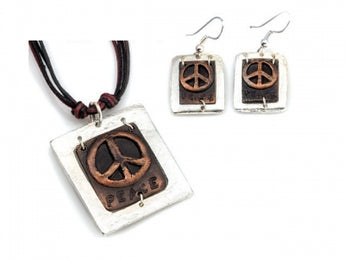 Copper Necklace & Earring Set | Peace Sign
