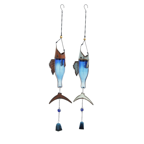 Large Glass Sun catcher & Wind chime - Blue Fish