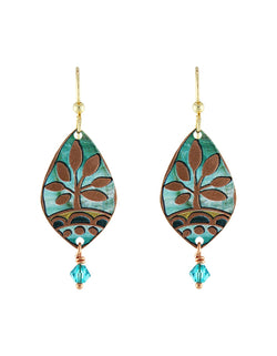 Teal & Copper Tree Earrings - Handmade
