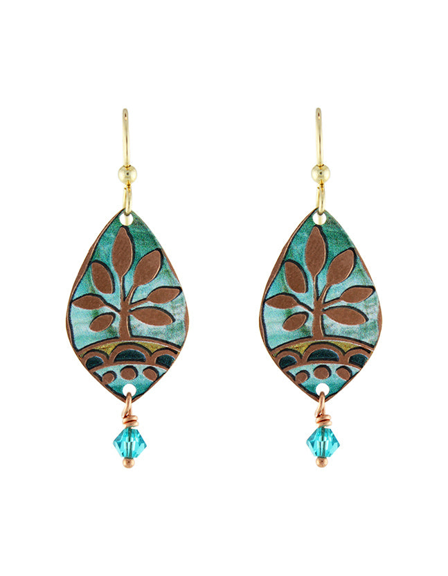 Teal & Copper Tree Earrings - Handmade