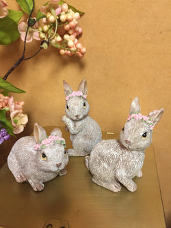 Resin Bunnies with Floral Headband - Set of 3