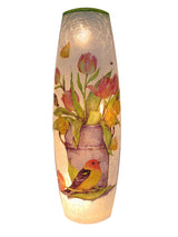 Lighted Glass Lantern With Bird & Flowers