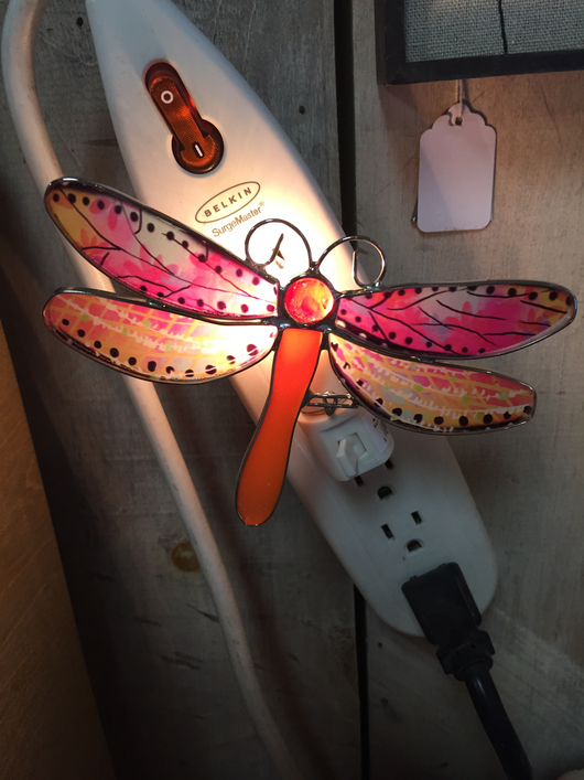 Stain Glass Dragonfly Night Light