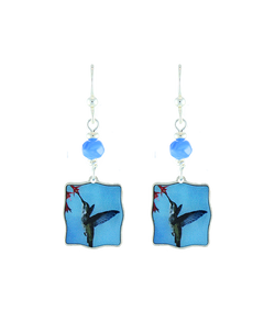 Blue humming bird earrings