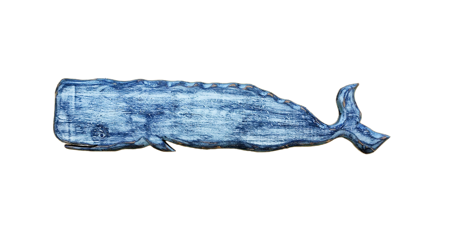 60" Wooden Whale Carving - Light Blue